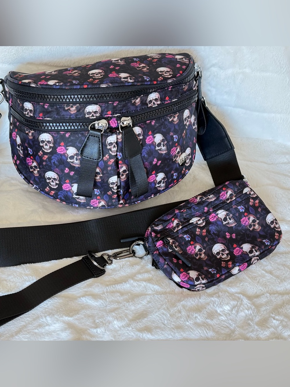 Iris & Rainbow Blooming Skulls Best Version Crossbody and RFID Wallet EUC